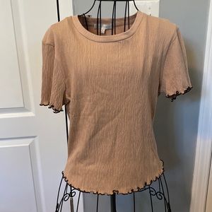 New Anthropologie eri + ali Small s Neutral Beige Blouse Women Ladies ruffle hem